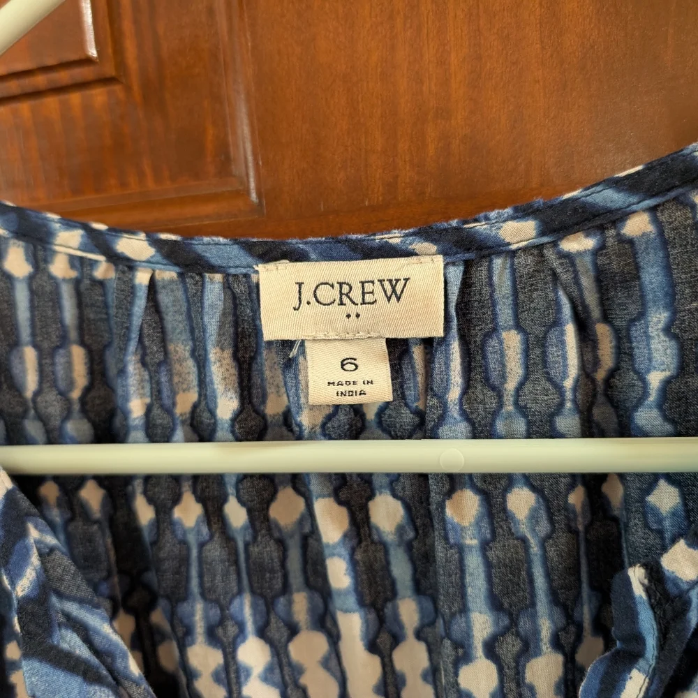 J Crew Factory Tie Dye Blue White Tiered Midi Dress 100% Cotton Pocket Sz 6 Belt - Picture 15 of 16